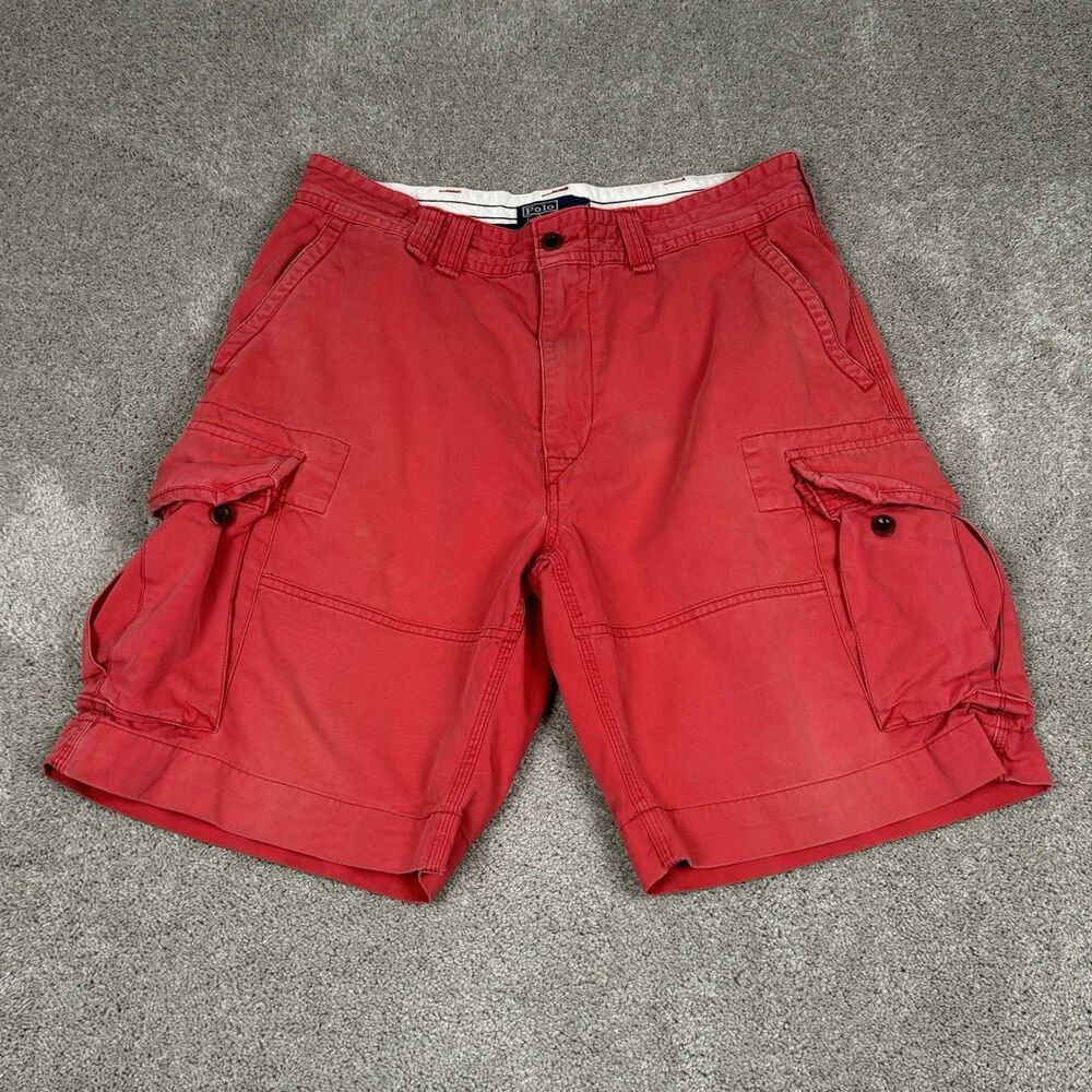 VINTAGE Ralph Lauren Polo Cargo Shorts Men's 35 Red Utility Preppy Y2K Outdoor